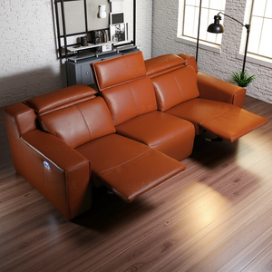 Chaise de cinéma en cuir véritable, ensemble de canapés sectionnels inclinables avec bande de LED pour meubles de salon. - Product Image 5
