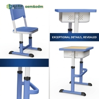 Bureaux et chaises d'étude réglables en métal avec plateau en bois, compartiments de rangement, patins antidérapants, design moderne et minimaliste