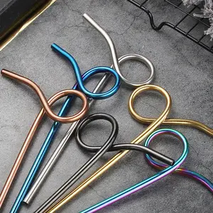 304 stainless steel curved straw new shape bar cocktail 9 word shape creative art straw