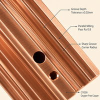 Barra de Perfil de Cobre Fresada por CNC Personalizada, Disipador de Calor C11000, Cobre Libre de Oxígeno ±0.02mm, OEM por Dibujo