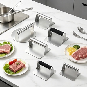 Alat Pemanggang Daging Profesional, Penekan Bacon, Penghancur Daging Sapi <span class=keywords><strong>Burger</strong></span>, Pembuat Patty Hamburger, Pelunak Daging <span class=keywords><strong>Burger</strong></span> dari Baja Tahan Karat - Product Image 3