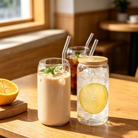 Ensemble de tasses portables en verre borosilicate de 16 oz avec paille, résistantes aux hautes températures, couvercle en bambou, pour café et cola, idéales pour l'export.