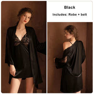 Chemise de nuit rembourrée en V profond sexy en satin soyeux aux couleurs personnalisées Pyjamas en soie glacée lisse avec <span class=keywords><strong>robe</strong></span> de chambre - Product Image 4