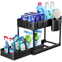 Rak Penyimpanan Wastafel Anti Karat Plastik 2 Paket 2 Tingkat Organizer Geser Serbaguna Keranjang Kabinet Tarik