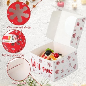 Pie Donut Cookie Panadería Cajas de embalaje de alimentos Caja de regalo de cupcakes de dulces reciclable personalizada con ventana Patrón elegante Navidad Rojo - Product Image 3
