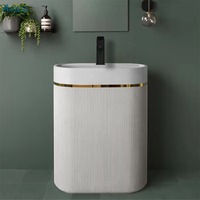 Lavabo sur pied moderne de luxe plaqué or, évier monobloc écologique intelligent haut de gamme avec garantie de 3 ans