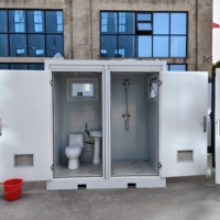 Toilettes mobiles portables WC portatiles avec structure en acier, lavabo et ventilateur pour chantier et ferme