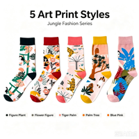 Chaussettes en coton unisexe à motif Art Jungle, jacquard abstrait avec figurines et plantes, mi-mollet, pour usage quotidien et décontracté, tendance, motif personnalisé OEM
