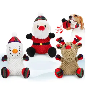 Christmas Plush Funny Deer Santa Claus 3 Pack Durable Squeaky Dog Toys For Medium Dogs