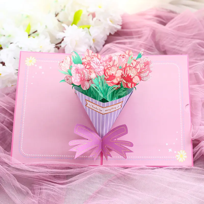 수제 3D 팝업 어머니의 날 인사말 카드 Envolpe 종이 제조 업체 사용자 지정 인쇄 접는 종이 럭셔리 금박 꽃