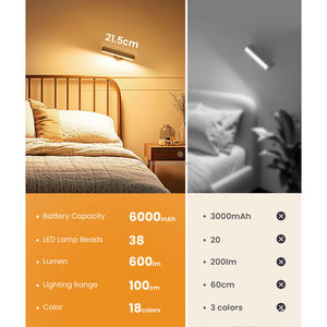 โคมไฟติดผนัง LED แบบชาร์จไฟได้พร้อมโคมไฟแบตเตอรี่6000mAh สำหรับห้องนอนแบบสัมผัสและรีโมทคอนโทรลไฟติดผนัง3สี - Product Image 5