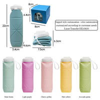 Bouteille d'eau pliable en silicone personnalisée avec couvercle à paille, sans BPA, gourde de sport pliable pour le cyclisme, la randonnée, les voyages et le camping en extérieur