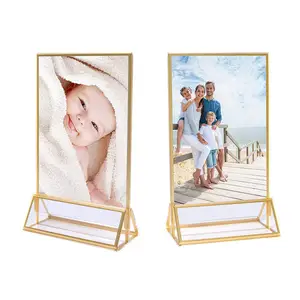 Super Star Quality Clear Acrylic Double Sided Frames Display Holder with Vertical Stand and 3mm Gold Border