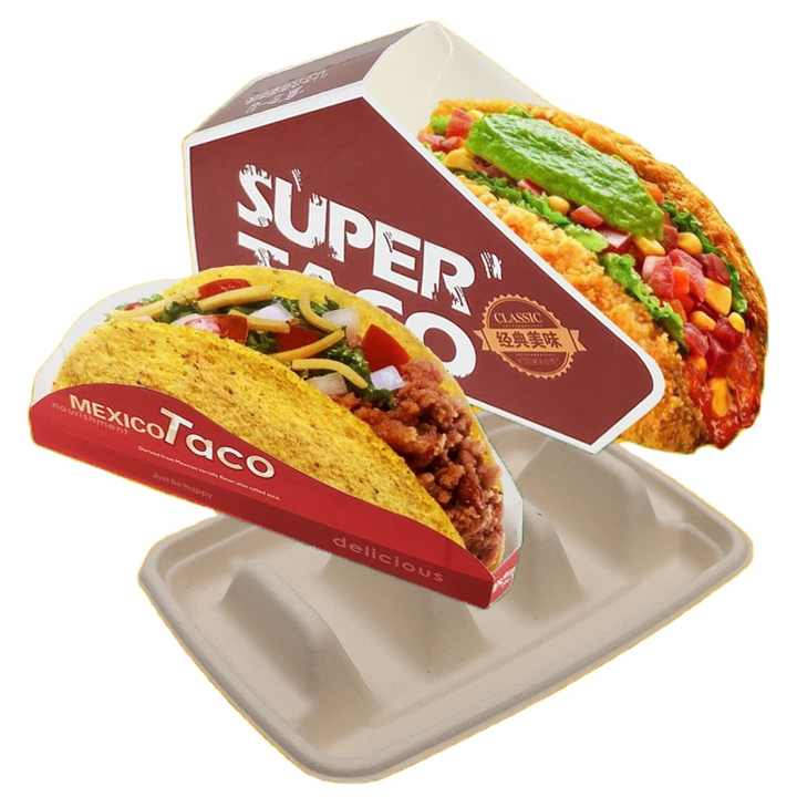 Custom Mexico Taco Box Logo Paper Food Trays To Go Biodegradable Take Away Disposable Paper