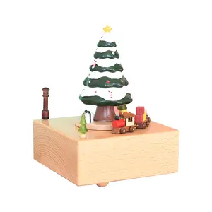 New Hot Fashion Custom Wooden Santa Clockwork Music Box Christmas For Xmas Presents