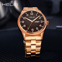 Montre-bracelet à quartz de luxe Helei pour hommes, simple, 43 mm, personnalisée, étanche, lumineuse, chiffres arabes, bracelet en acier inoxydable