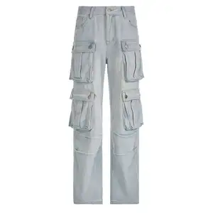 Винтажные джинсовые брюки с карманами 2023 модные уличные свободные брюки женские брюки для женщин