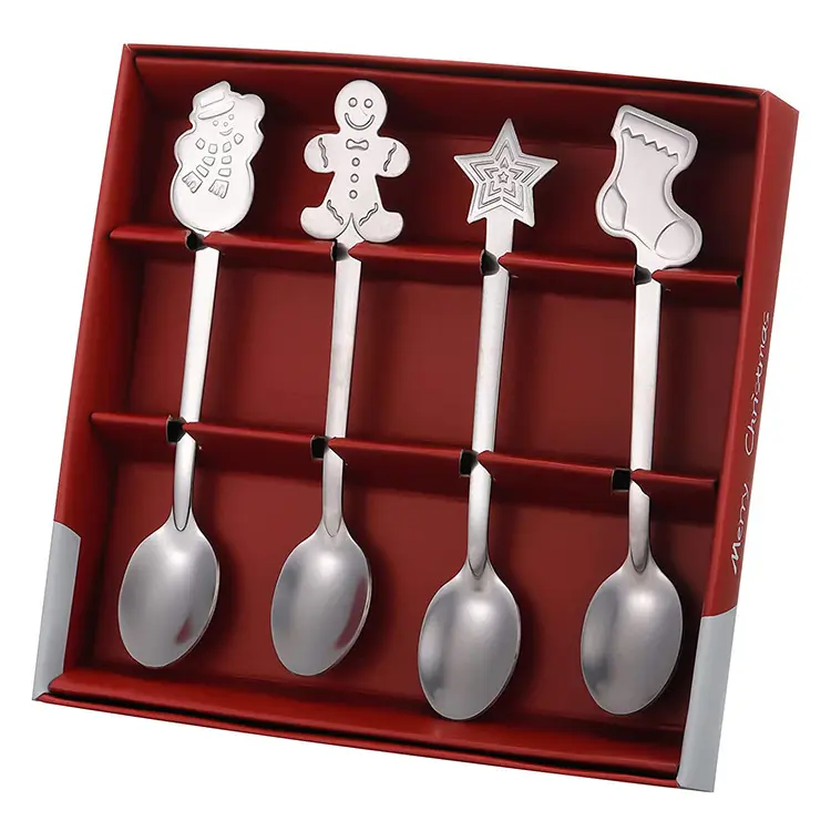 4PCS Christmas Tableware Coffee Spoons Stainless Steel Teaspoons Dessert Spoons Gifts for new year 2022 Merry Christmas