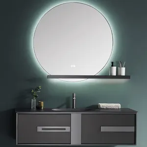BNITM新设计浴室梳妆台不锈钢橱柜壁挂式发光二极管镜子，带脸盆水槽