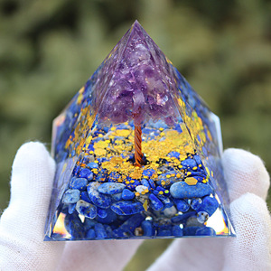 <b>Crystal</b> <b>Tree</b> Pyramid Amethyst Lapis Lazuli 5cm Feng Shui Desk Ornament Resin Epoxy Craft Lighted Gift - Product Image 4