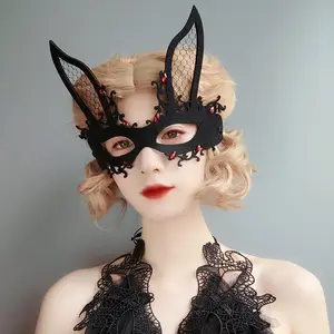 Mascarilla de media cara con orejas de conejo para Halloween, máscara facial Sexy de tela para fiesta, gran oferta
