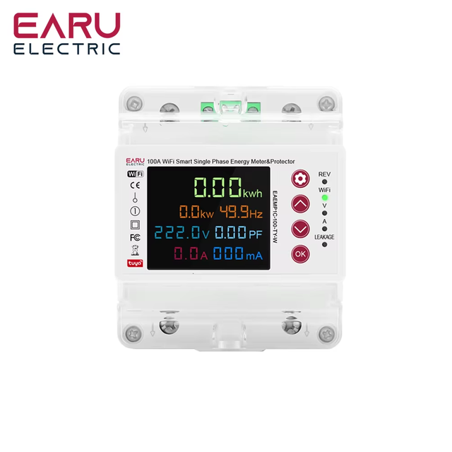 2P 100A Tuya WiFi Smart Bi-Directional Energy Power kWh Meter Leakage Over Under Voltage Protector Relay Switch EAEMP1C-100-TY-W
