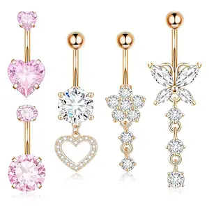 YW 5Pcs/Set Dangle Ring High Quality Wholesale Belly Navel 316L Stainless Steel Belly Ring Set 14G Body Piercing Jewelry