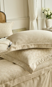Parure de lit jacquard en lin et coton tissé, avec housse de <span class=keywords><strong>couette</strong></span>, drap plat et taies d'oreiller, style rafraîchissant 300TC - Product Image 4