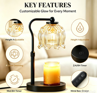 Lampe chauffe-bougie en forme de fleur, lampe à bougie électrique à hauteur réglable avec minuterie et variateur d'intensité, chauffe-cire sur base en bois, Noël