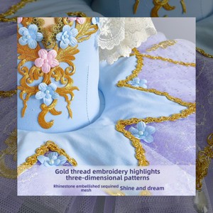 Falda de Ballet de Algodón para Niñas, Falda de Tul Profesional con Flores Moradas para Niñas, Disfraz de <span class=keywords><strong>Bella</strong></span> <span class=keywords><strong>Durmiente</strong></span> para Actuaciones en Grupo - Product Image 3