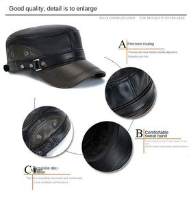 Casual Autumn Winter Flat Top Outdoor Warm <b>Hat</b> Genuine Leather Men Winter <b>Hat</b> - Product Image 6