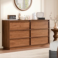 Commode à 6 tiroirs cannelée de style Mid-Century en bois, meuble de rangement large pour chambre et salon