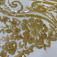 Tissu en dentelle florale, dentelle de mariée française, perles brodées, tissu en maille, 100% polyester élastique pour robes de mariage/de soirée