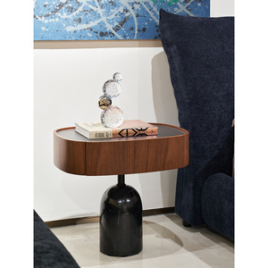 Italian Minimalist <strong>Black</strong> &amp; <strong>White</strong> <strong>Bedside</strong> <strong>Table</strong> with Drawer Bedroom Furniture Nightstand with Storage Cabinet - Product Image 1