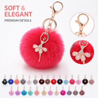 Porte-clés Fille Ballerine en Strass avec Pompons en Fausse Fourrure de Lapin, Breloques Ange, Pendentif de Sac, Dragonnes de Téléphone – Cadeaux pour Filles, Femmes, Étudiantes, Enfants