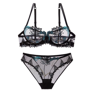 Set Intimo Donna 2 Pezzi con Chiusura Posteriore, Ricamo Floreale in Pizzo, Trasparente in Rete Traspirante, Rosa Sexy Sottile Push-up - Product Image 2