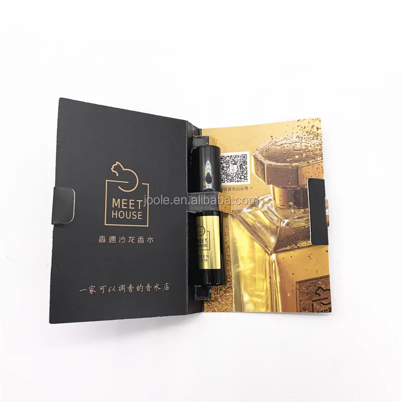 Tarjeta plegable de embalaje de muestra de Perfume, impresión personalizada, 2ml, 5ml