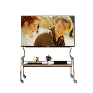 Soporte de TV de acero inoxidable con ruedas, diseño minimalista moderno de 40-85 pulgadas para sala de estar y dormitorio, estante de almacenamiento, panel de madera - Product Image 5