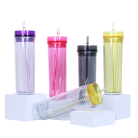 Gobelets en céramique à double paroi sans BPA pour gobelet en acrylique en plastique transparent mat avec bouteilles d'eau en paille