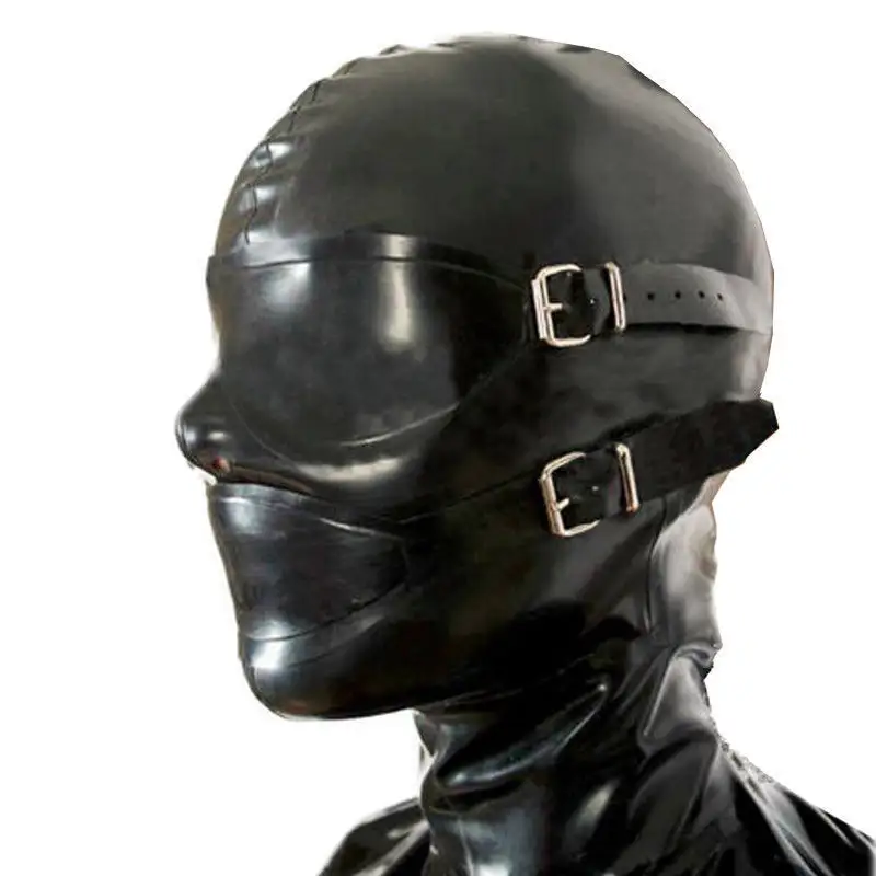 3 Piece sexy rubber hood with eyes cover detachable Mouth plug fetish mask free shipping bondage latex hood