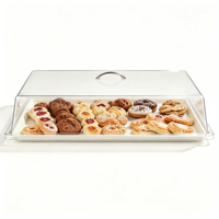 Plateau de présentation alimentaire en acrylique transparent avec poignée, protection anti-poussière pour pâtisseries et pains, idéal pour restaurants, buffets, vente en gros, OEM