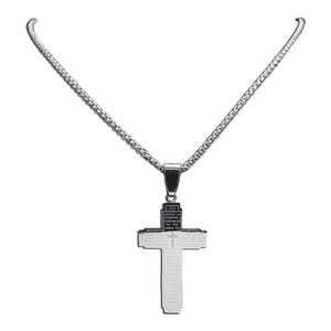 Collier Pendentif Croix Chrétienne en Acier Inoxydable pour Homme, Motif Crucifix de Jésus et Prière du <span class=keywords><strong>Seigneur</strong></span>, Bijou Religieux Tendance - Product Image 5