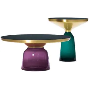 Creative color bell transparent coffee tea table high temperature glass base center table hotel hallway sofa round side table