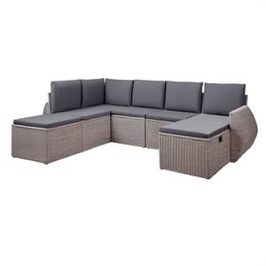 Modular Grey Poly Rattan Garden <b>Sofa</b> <b>Set</b> High-Density Foam Cushions Outdoor Furniture - Product Image 1