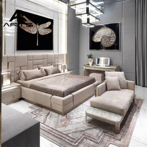 Cadre de lit nordique de luxe King Size Mobilier de chambre à coucher de luxe Dernier design Lit moderne Lits en cuir pour meubles de chambre à coucher - Product Image 3