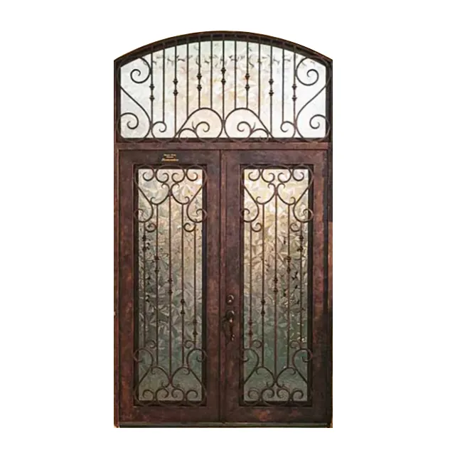 Porta in ferro battuto in vetro Chrystal Villa di lusso realizzata a mano in stile americano con maniglia