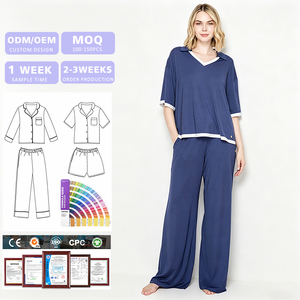 Wholesale Custom Women's <b>Summer</b> Pajamas Set Comfortable Bamboo Loungewear 2pcs Spring Women's Pajamas - Product Image 1