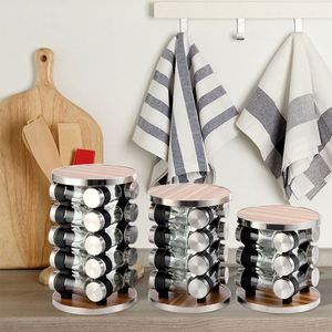 Best 16 Jars Rotating Wooden Spice <b>Bottle</b> Holder <b>Rack</b> Stand Kitchen Seasoning Can Rotating <b>Storage</b> <b>Rack</b> Spice Jars Organizer - Product Image 2