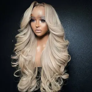 Ash <strong>Blonde</strong> Lace Frontal Human <strong>Hari</strong> Wigs 100% Cuticle Aligned Virgin Hair Glueless Natural Wave Human Hair Wig for Women - Product Image 2