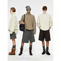 Pull-over en cachemire 100% personnalisé, col haut, tricoté, couleur unie, chaud, pour femme